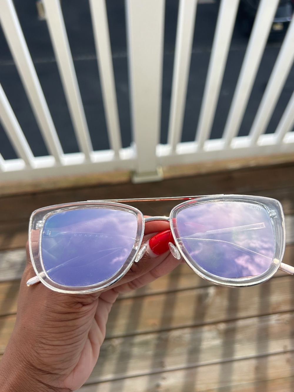 QUAY French Kiss Pink Mirrored Sunglasses Clear Stainless Steel Frame + Case